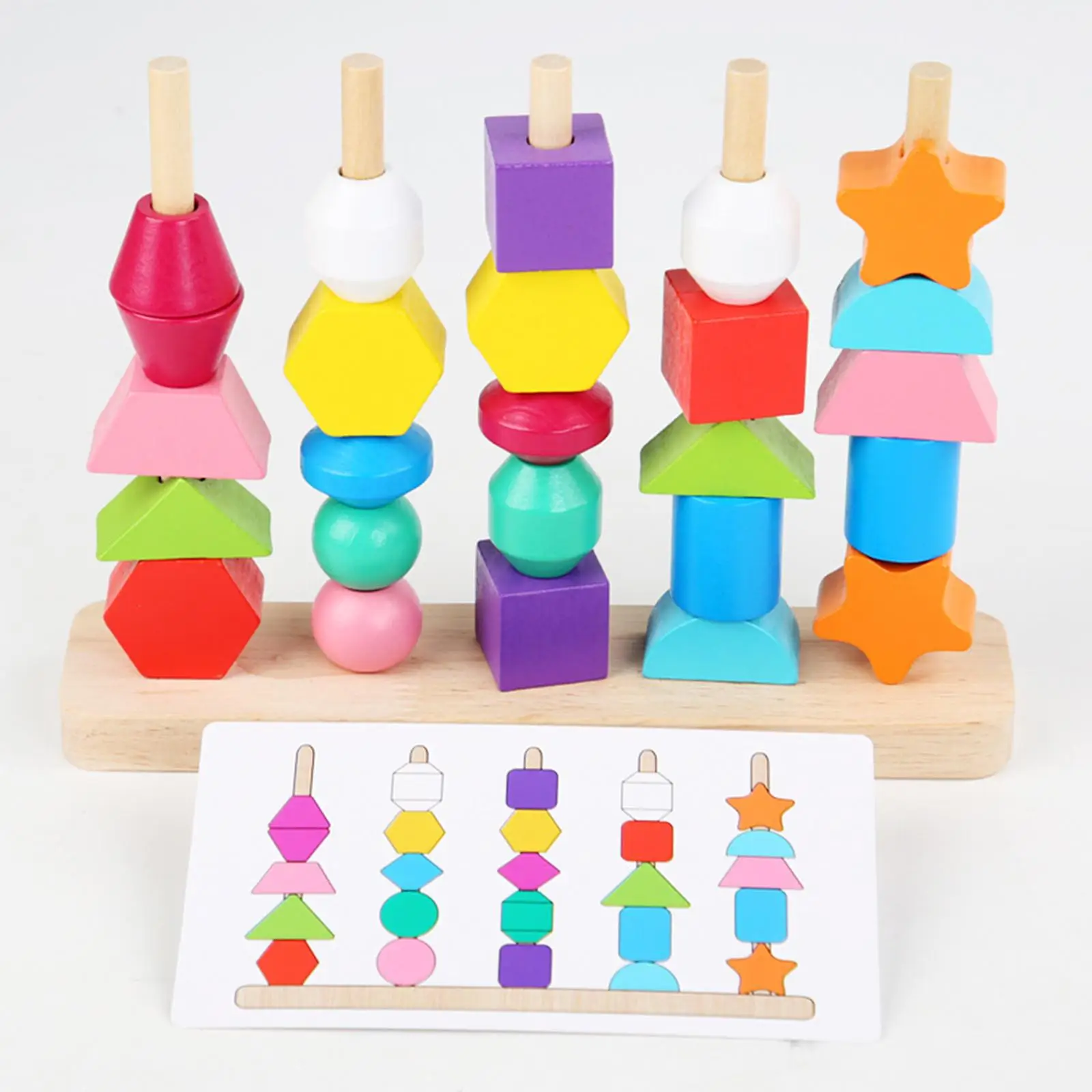Set of Five Beaded Toys Colorful Educational Wooden Blocks for Birthday Gift