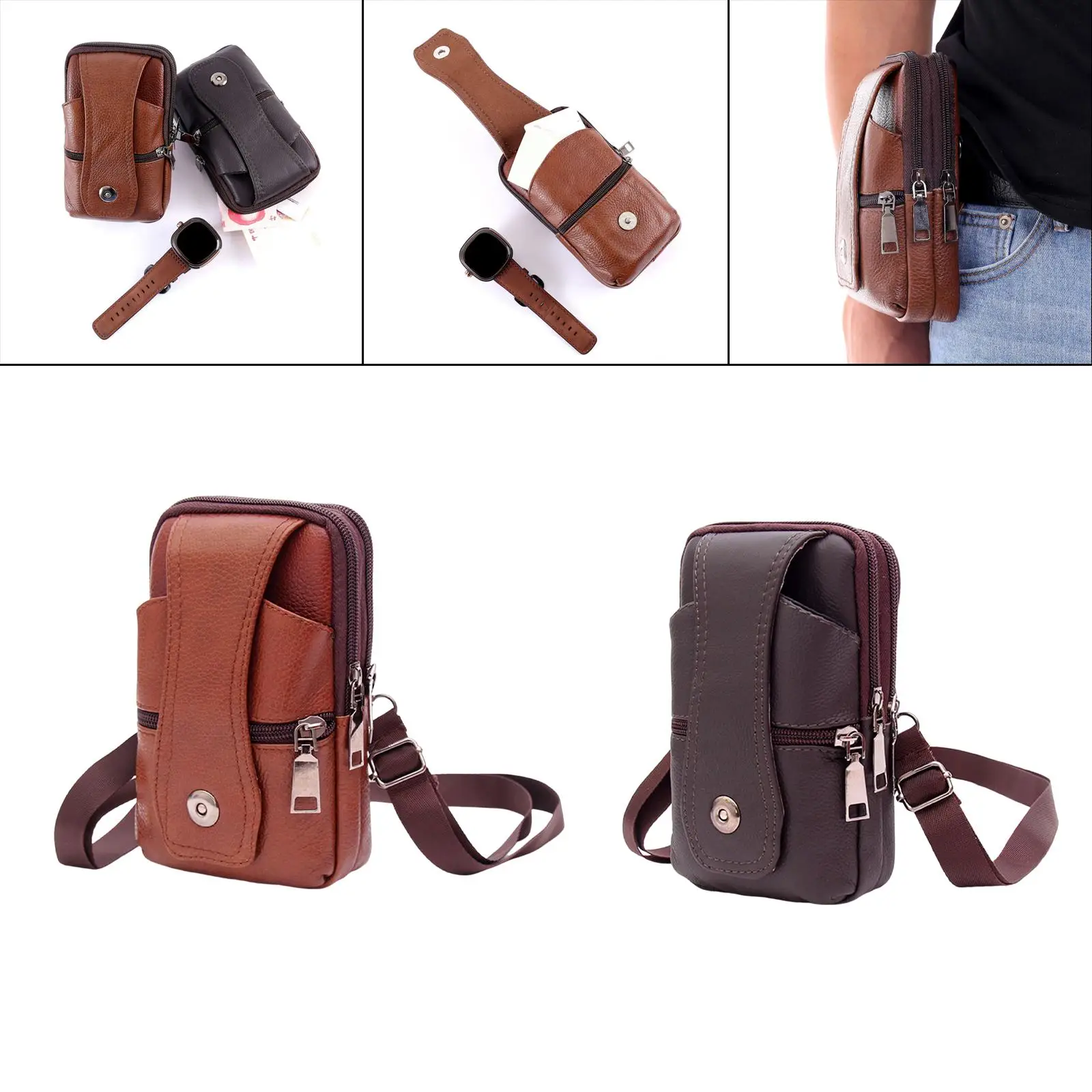 PU Leather Waist Bag Pouch Fanny Pack Casual for Hiking PhMen