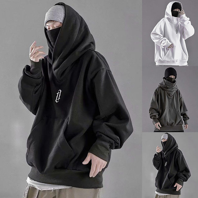  Sudadera con capucha de algodón con cuello doble ninja