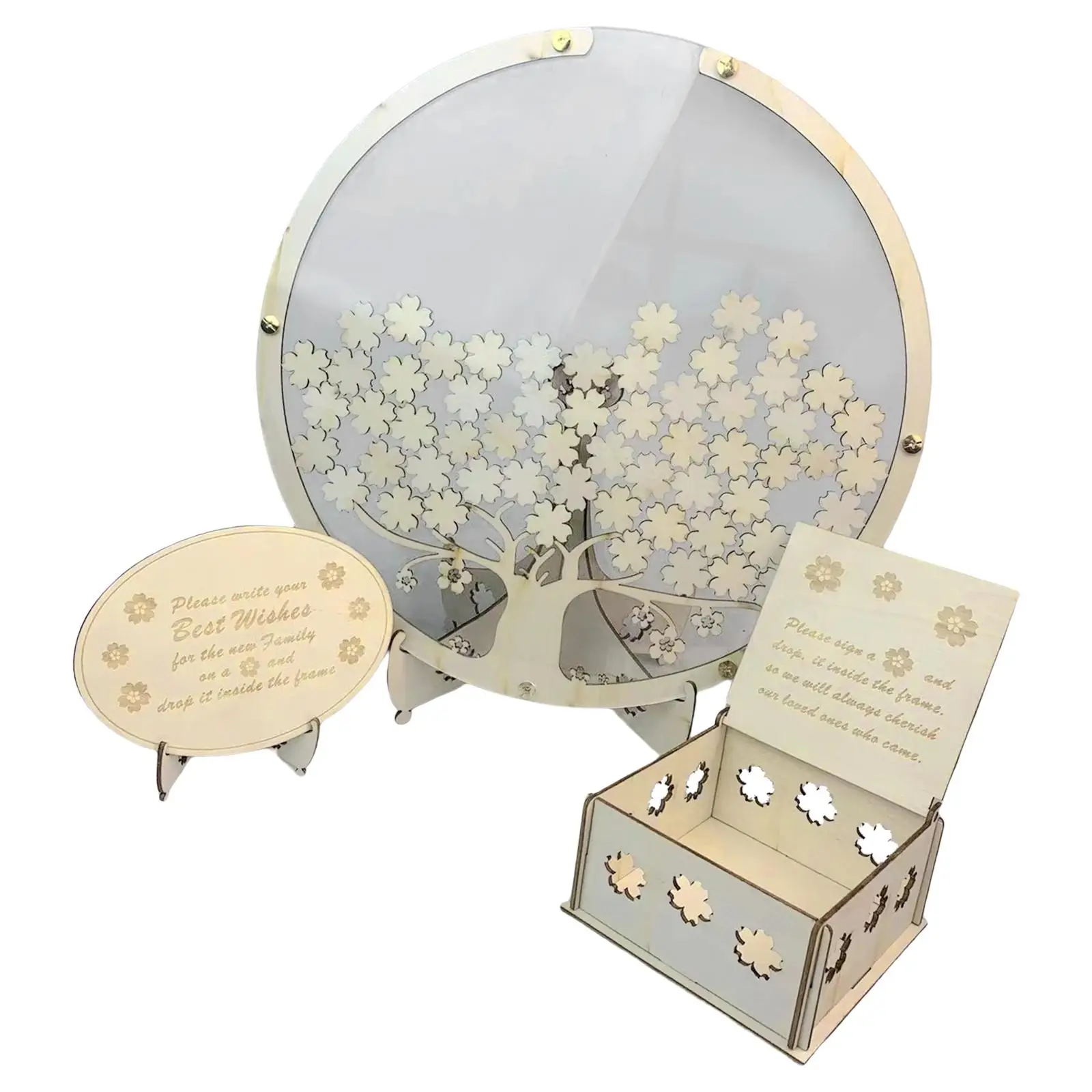 Round Shaped Wedding Guest Book Drop Box Guest Book with Stand Wedding Frame Guest Book for Wedding Decoration Anniversary