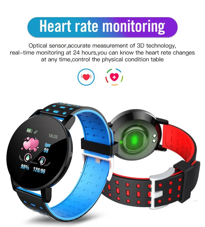 2022 119Plus Smart Watch Blood Pressure Sport Tracker Waterproof Bluetooth Smart Bracelet Heart Rate Monitoring For Android Ios