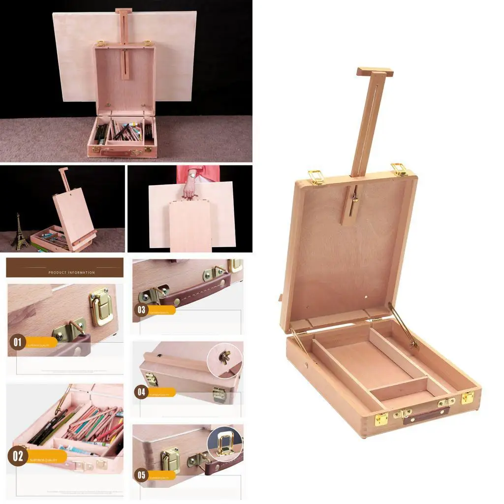 Wooden Art Easel Box for Painting with Storage Box Sketch Box Table Easel for Student Professionals Beginner Art Supplies