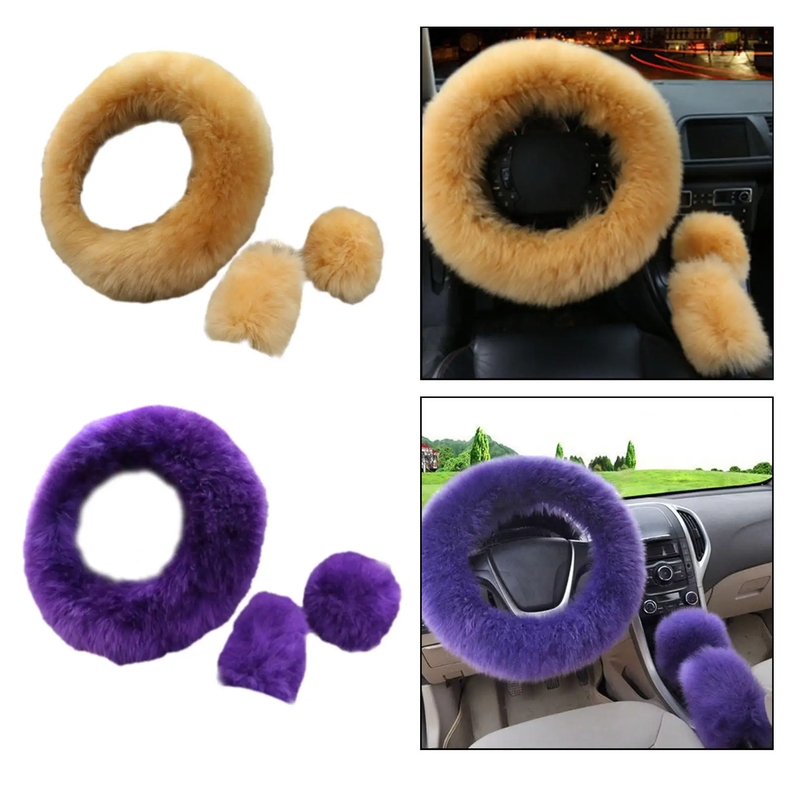 Plush Car Steering Wheel Cover Auto Accessories Comfortable Breathable Handbrake Cover Universal Steering Wheel Protector Cover