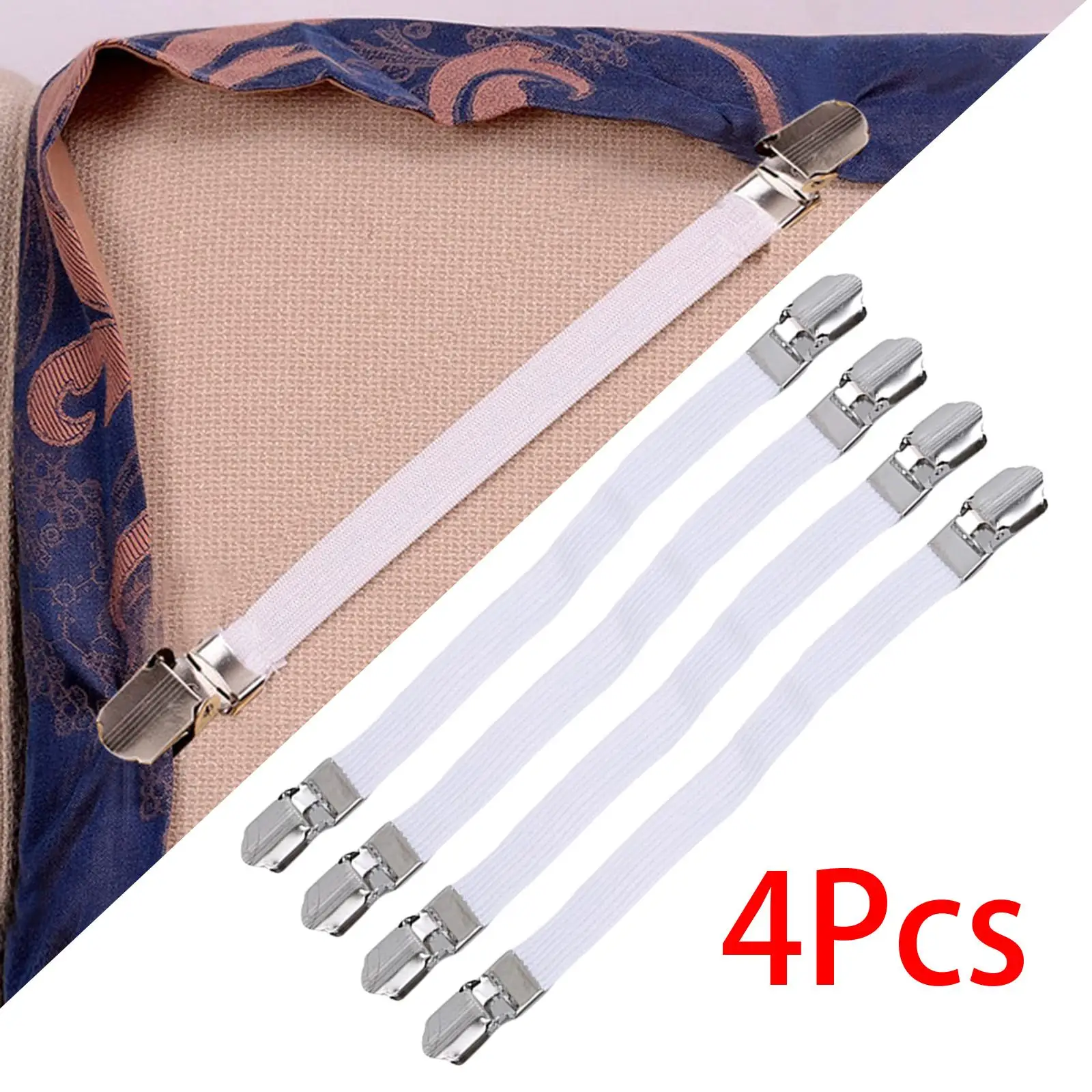4Pcs Elastic Ironing Board Cover Fasteners, Band Straps Clips, Bed Sheet
