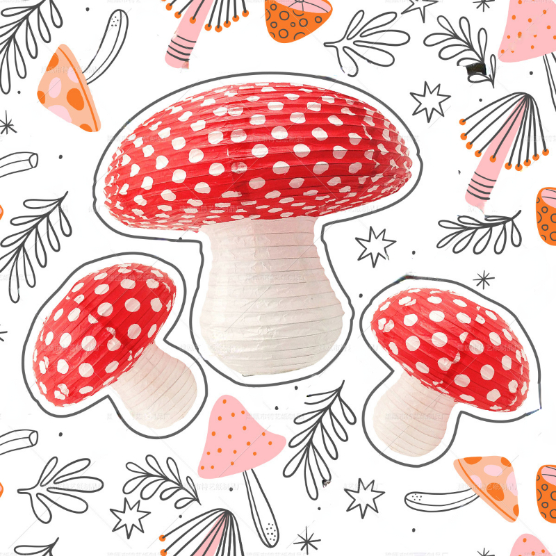 Description Picture 3 of item1pc New Mushroom Paper Lantern Campus Children's Birthday Party Decoration Props Garden Room Decoration Supplies DIY Lantern