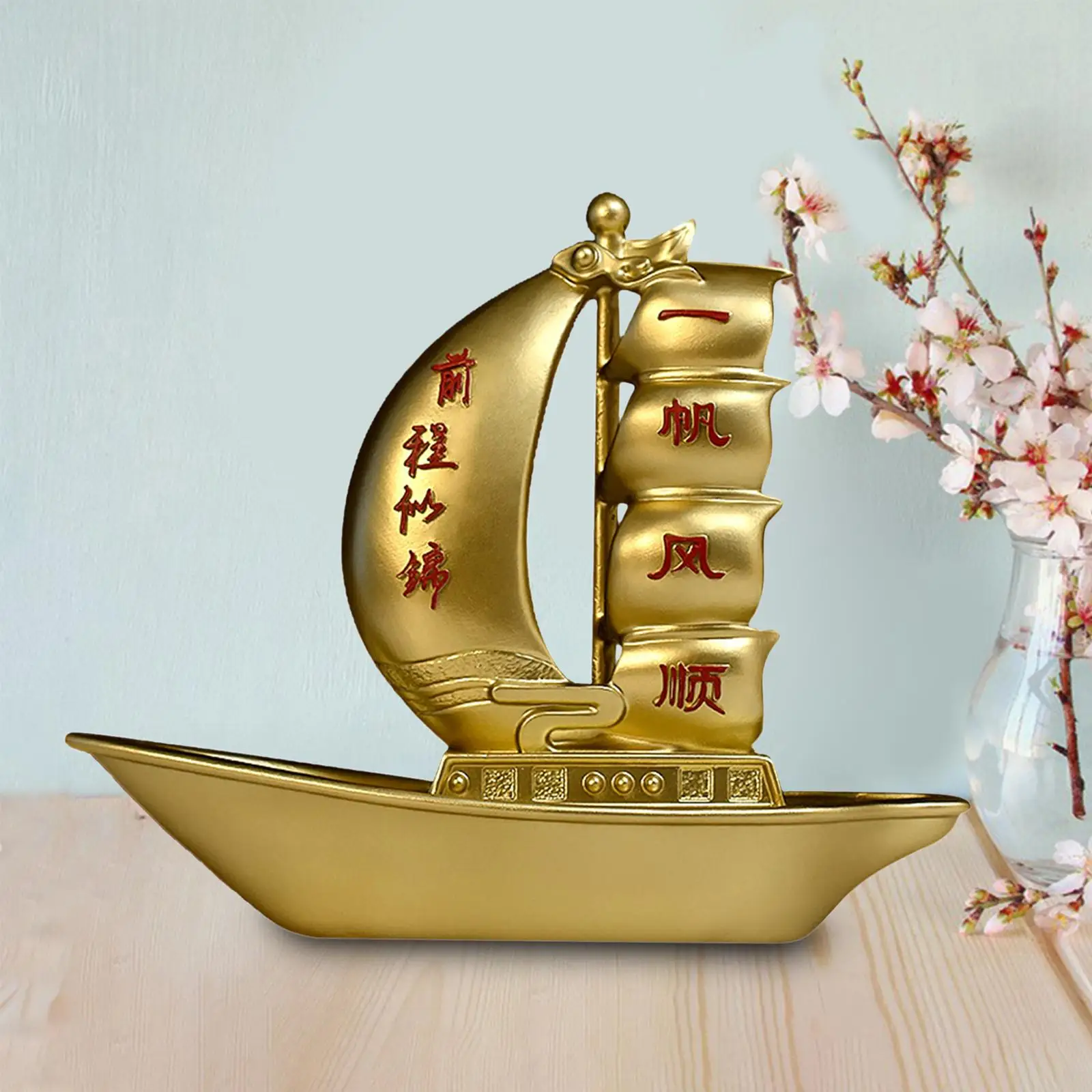 Feng Shui Golden Ship of Wealth Symbol to Enhance Prosperity Ornament Home