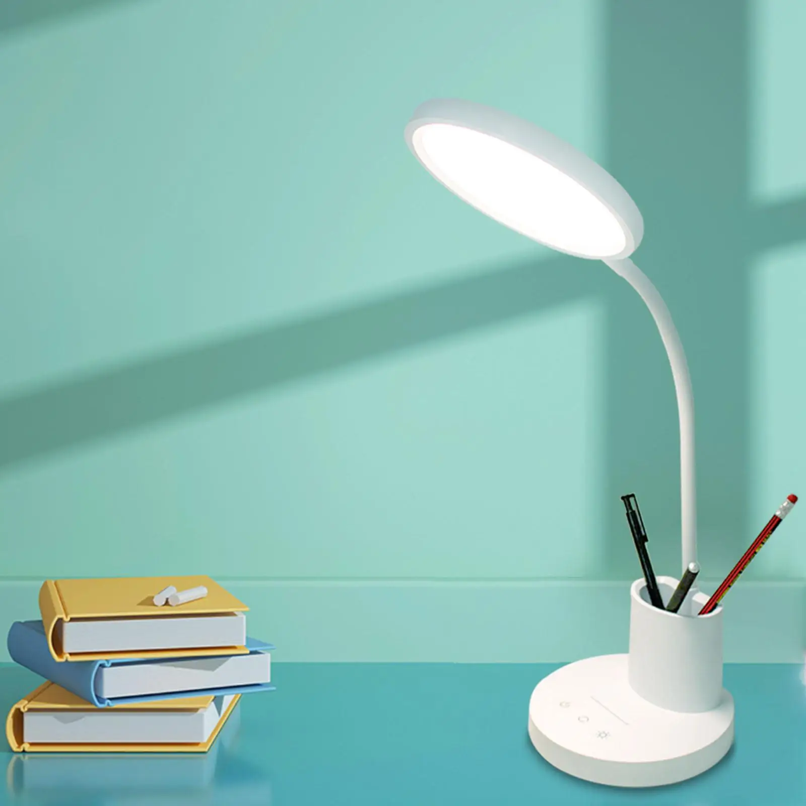 Table Lamp Eye Caring with Pen Holder USB Rechargeable Reading Lamp Night Light for Bedroom Dorm Study Office Kids Student