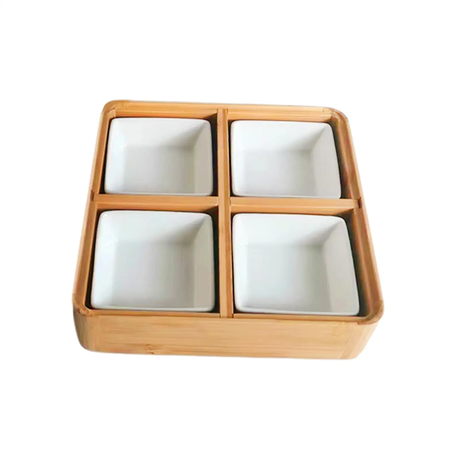 Divided Serving Tray Candy Bowl with Dividers Bamboo Nut and Candy Serving Tray for Holidays Caterers Dips Cured Meat Chips