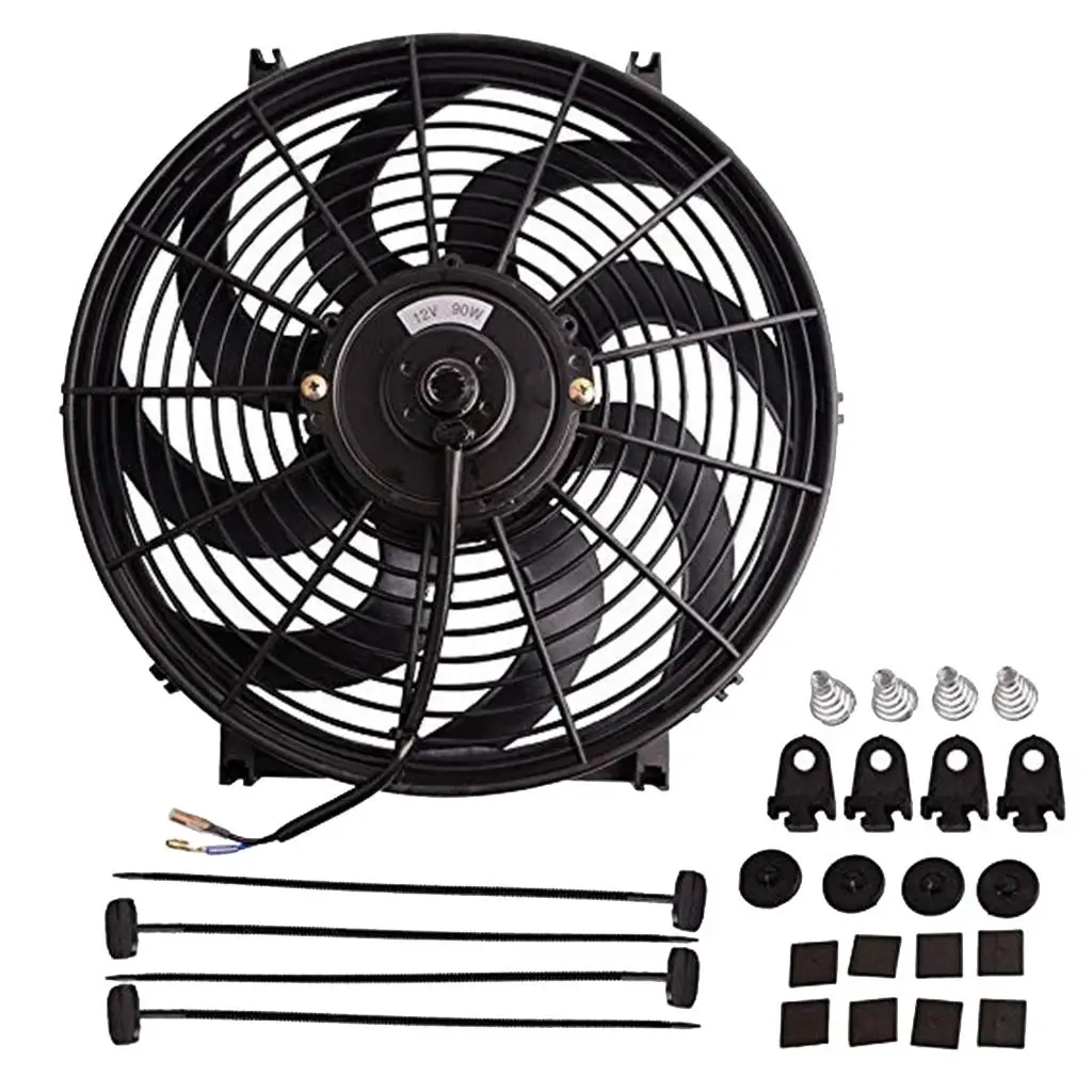 Black Slim 14Inch 12V Push / Pull Radiator Engine Bay Cooling Fan + Mounting Kit