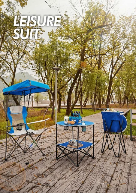 Sillas de camping con sombra, silla plegable con dosel, silla plegable para  acampar al aire libre, campamento, patio, soporta 350 libras, color azul