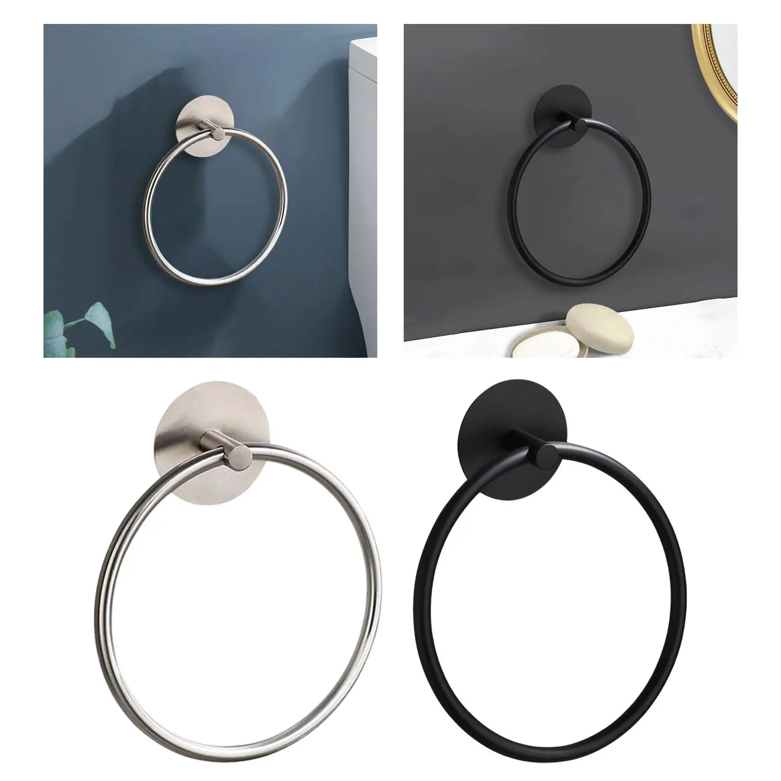 Simple Towel Ring Towel Holder Wall Mounted Stainless Steel Rack Hanger Storage Bath Round Circle for Hotel Kitchen Accessories