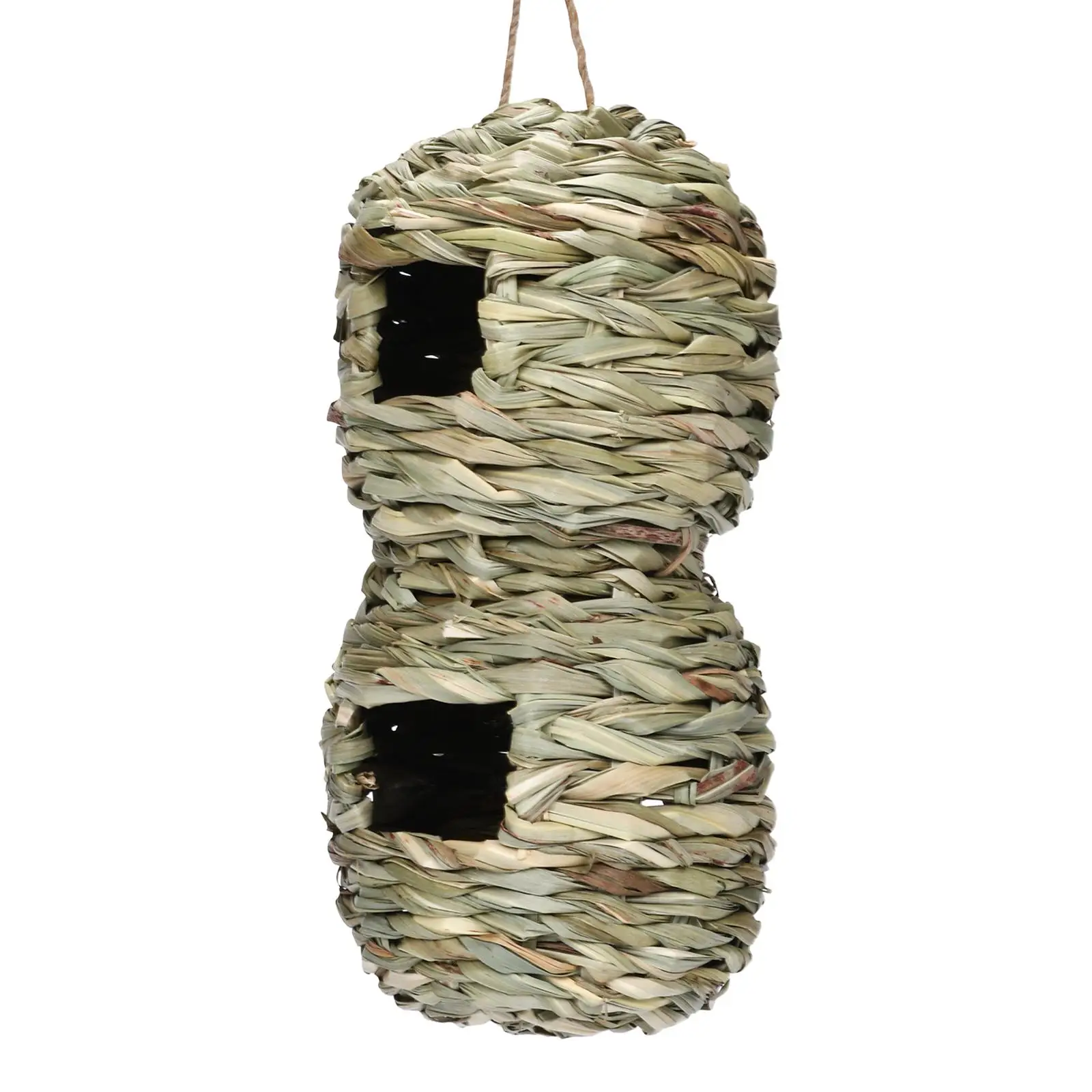 Bird House Straw Hand Woven Shelter Parrot Nest Double Hole Outdoor Hanging Birdhouse for Hummingbird Canary Finch Lawn Garden
