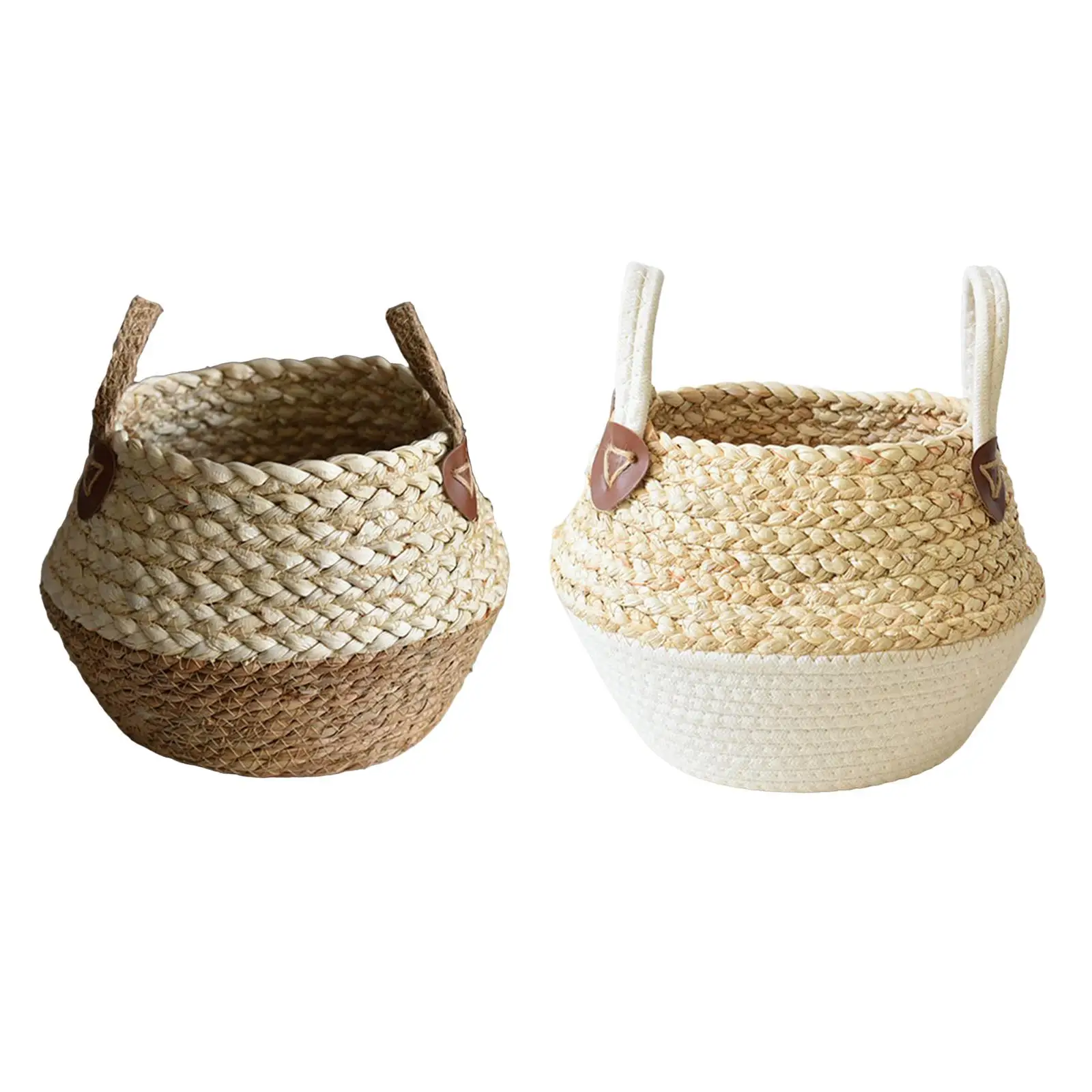 Woven Basket with Handle Dirty Clothes Laundry Basket Toys Organizer Bin Flower Pot Basket for Bedroom Closet Bathroom Laundry