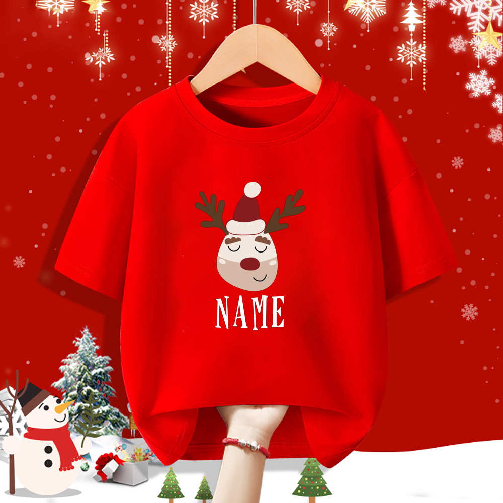 Personalisiertes Kind Weihnachten Rotes Hemd Hirsch Name Kind Kurzarm Kleidung T-Shirt Geschwister Passendes Weihnachtsoutfit Kinder T-Shirts – Detail 15