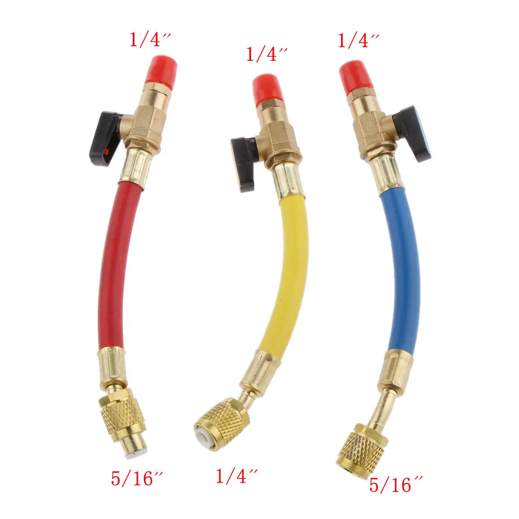 60` 1/4`SAE 800PSI Charging Hoses with Shut R410a R134+Adapters