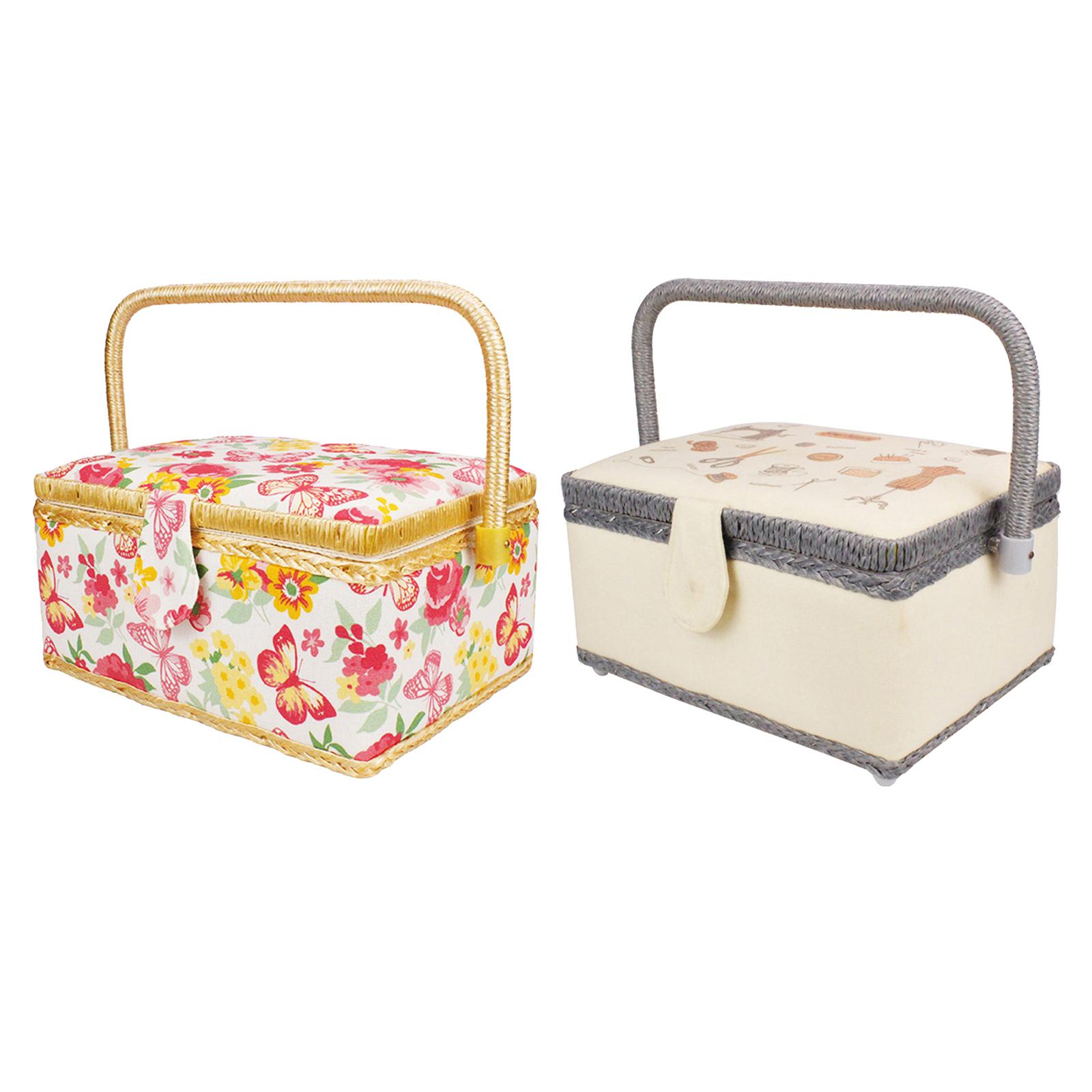 Large Capacity Sewing Basket Carrying Case Household with Removable Tray