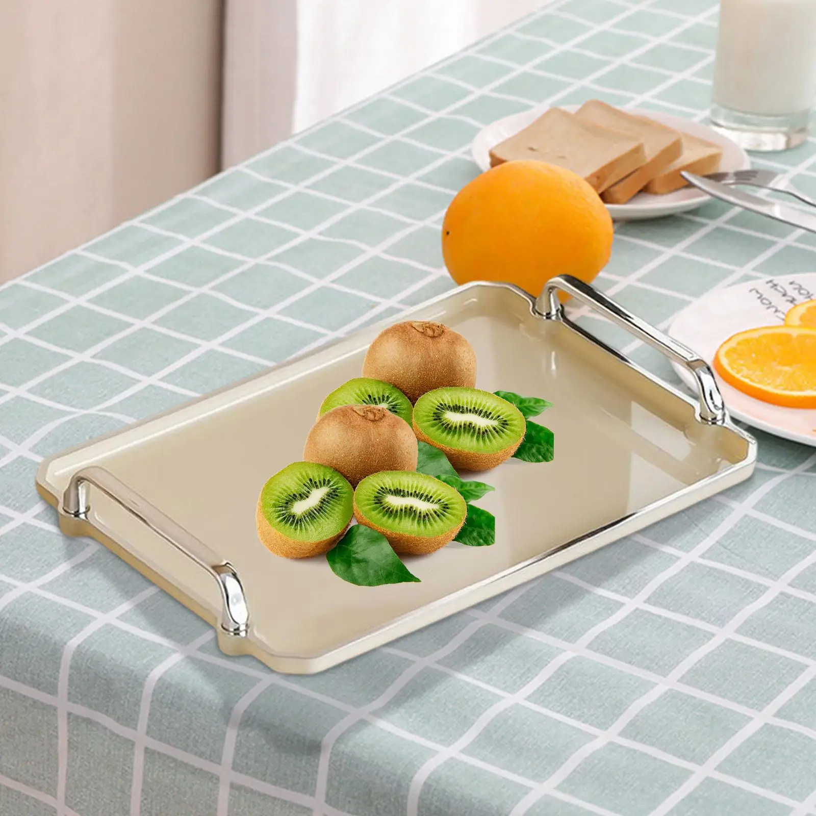 Serving Tray Home Decorative Rectangle Makeup Non Slip Plastic Fruit Trays for Restaurant Office Tabletop Parties Living Room