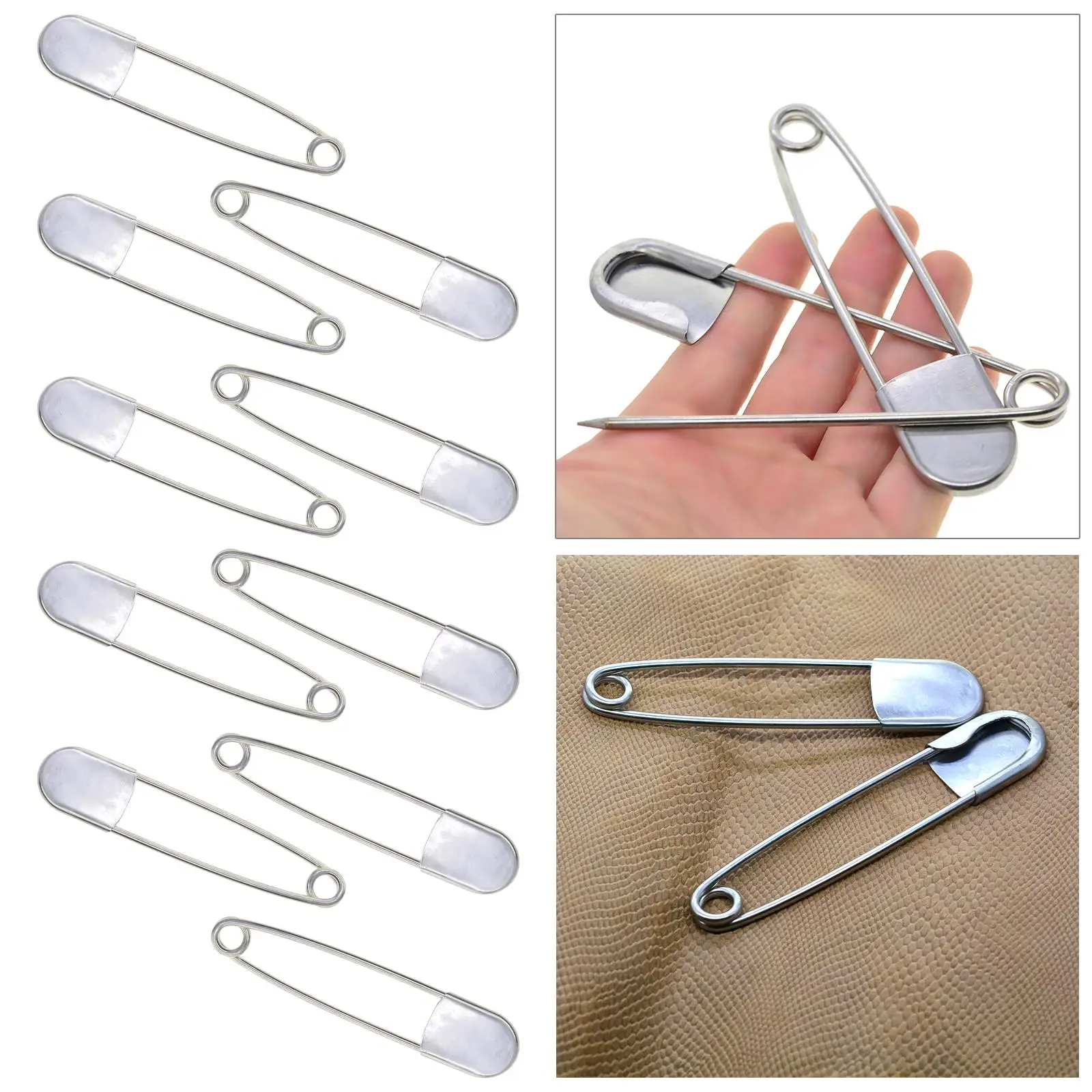 10 Pieces 5 inch Extra Large Safety Pins Jumbo Heavy Duty Stainless Steel for