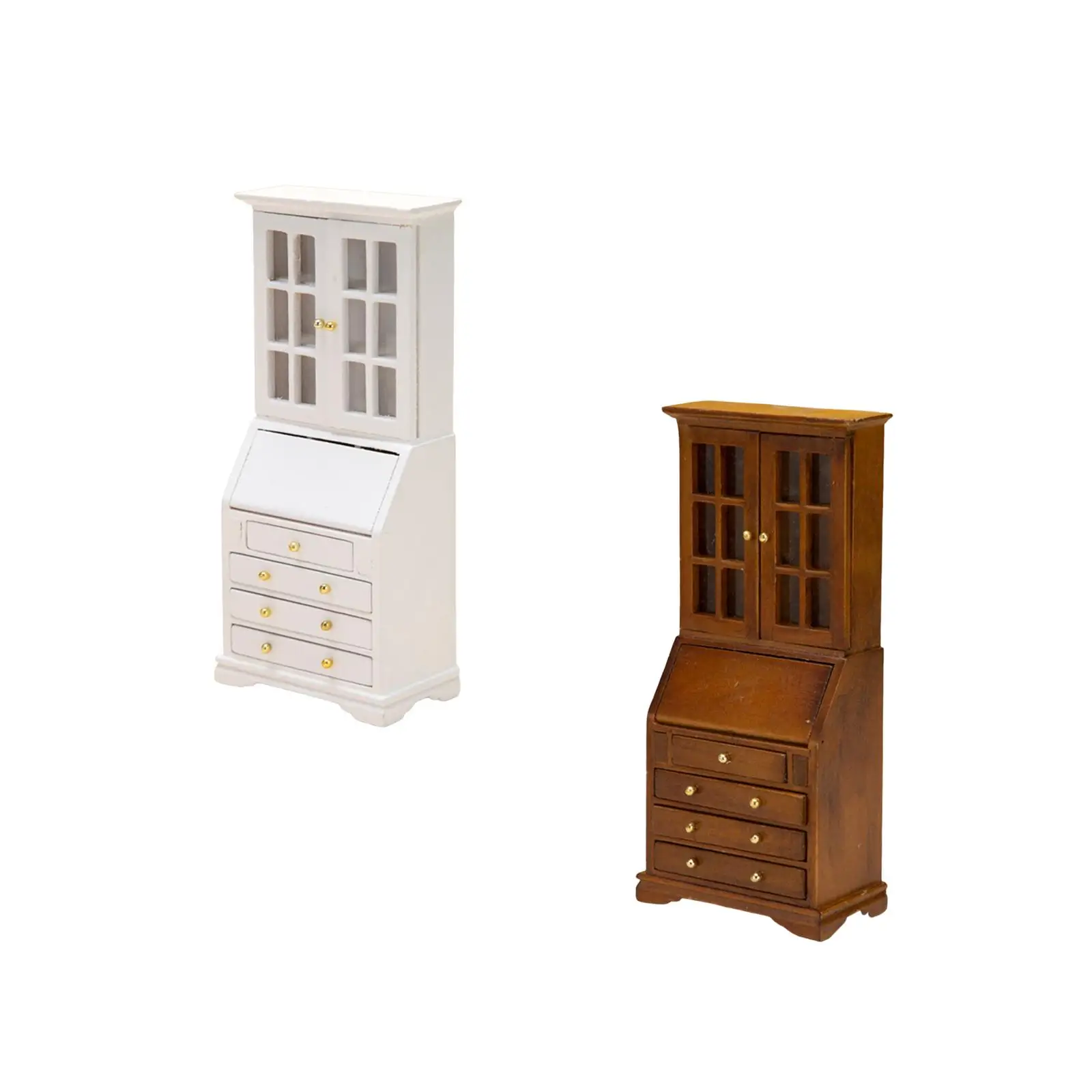 1/12 Dollhouse Bookcase Storage Cabinet Wood Model for Living Room 7x3.8x15.6cm Professional Simulated Landscape Delicate