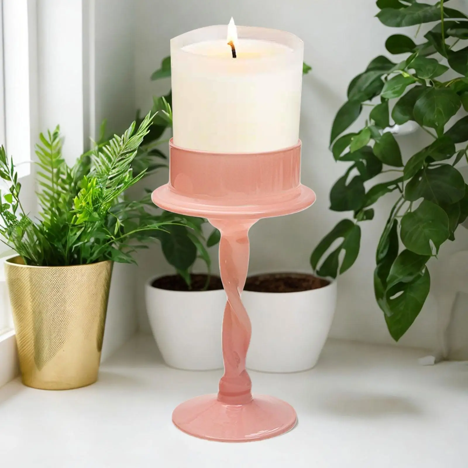 Candleholder for Pillar Candle Glass Candlestick Holder for Dining Room Wedding Centerpieces Thanksgiving Living Room Home
