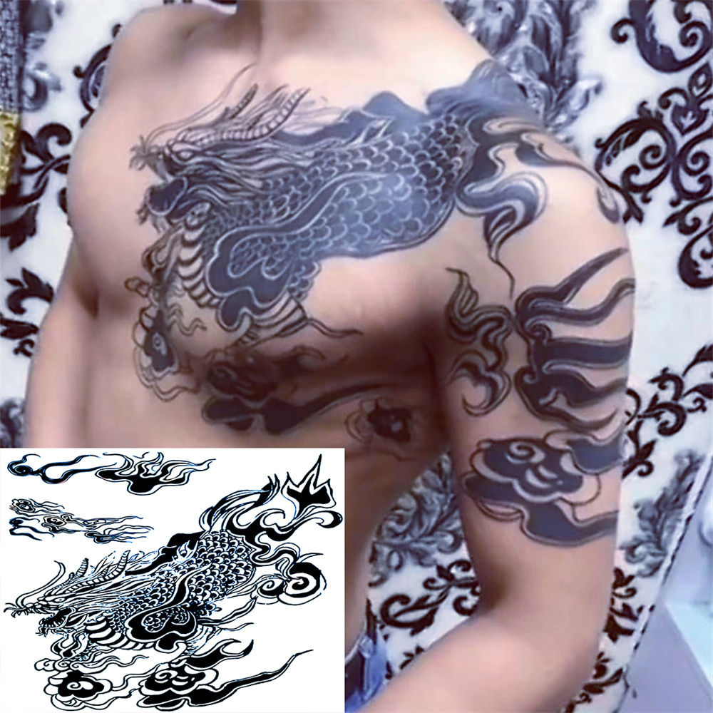 Japanisches Tattoo für Frauen Mann Punk Kunst temporäre Tattoos wasserdicht gefälschte Tattoo Arm Schulter dauerhafte Drachen Tattoo Aufkleber – Detail 4