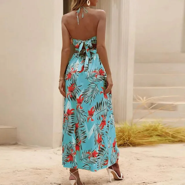 Trend Womens Floral Maxi Dress Summer Beach Sleeveless V-neck High