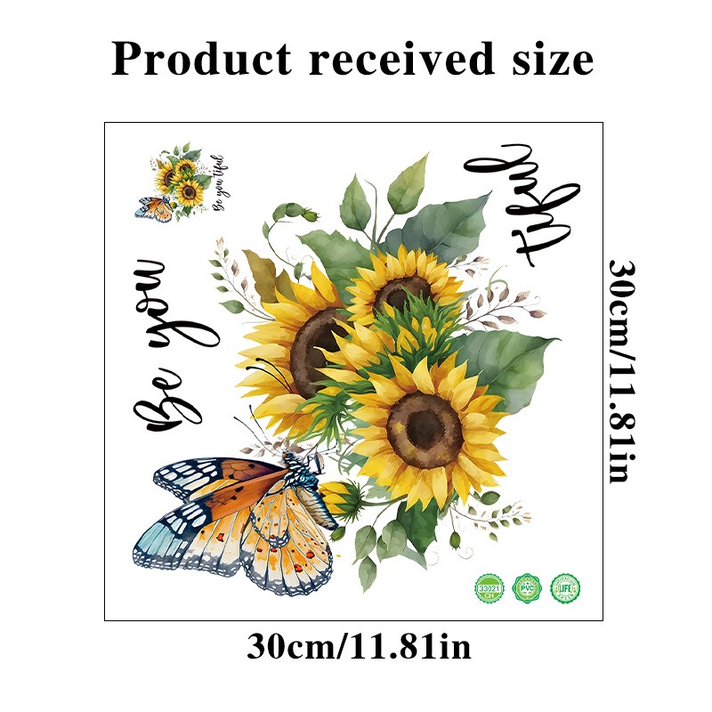 Description Picture 2 of item1pcs Plants Flowers Sunflowers Butterflies Wall Stickers Toilet Sticker Bathroom Toilet Cover Refrigerator Sticker Wc Decoration