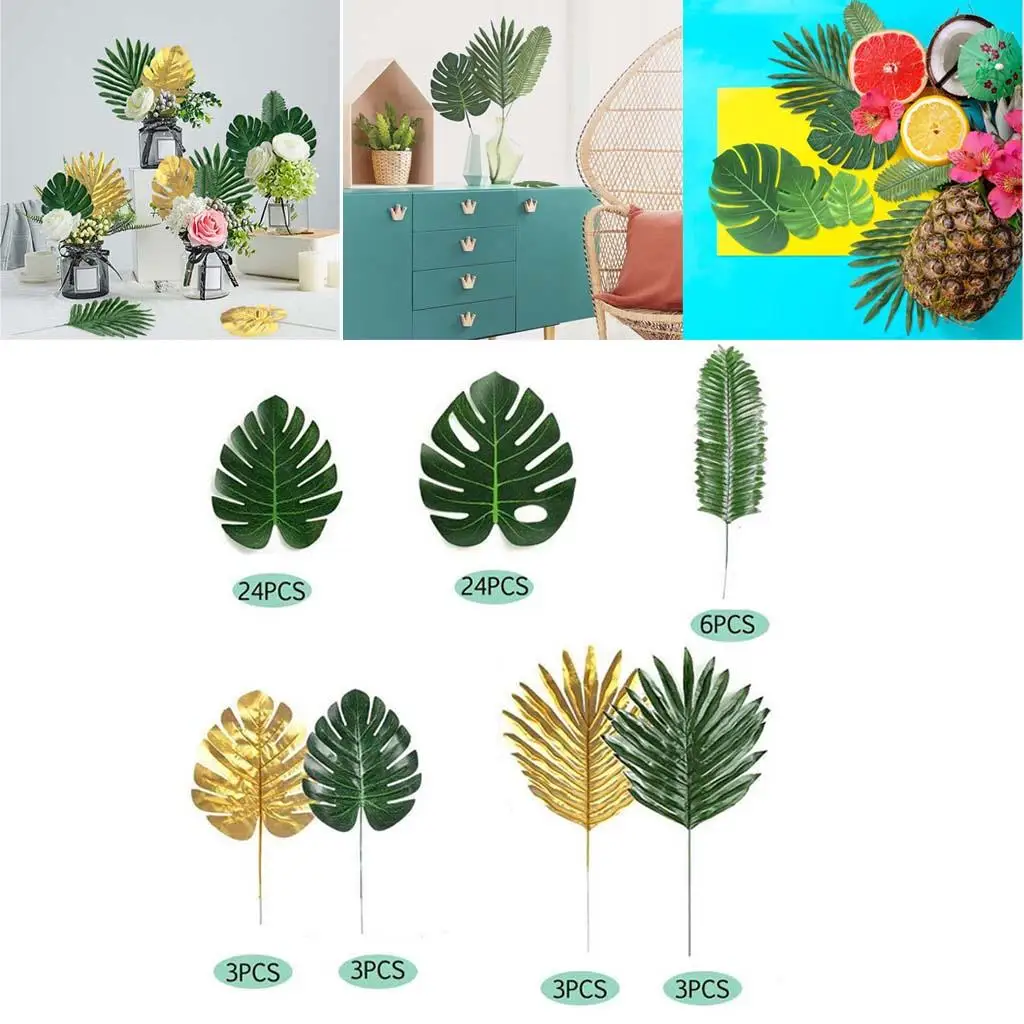 Artificial Palm Leaves, Fake Green Leaf, Faux Monstera Leaves Tropical Faux