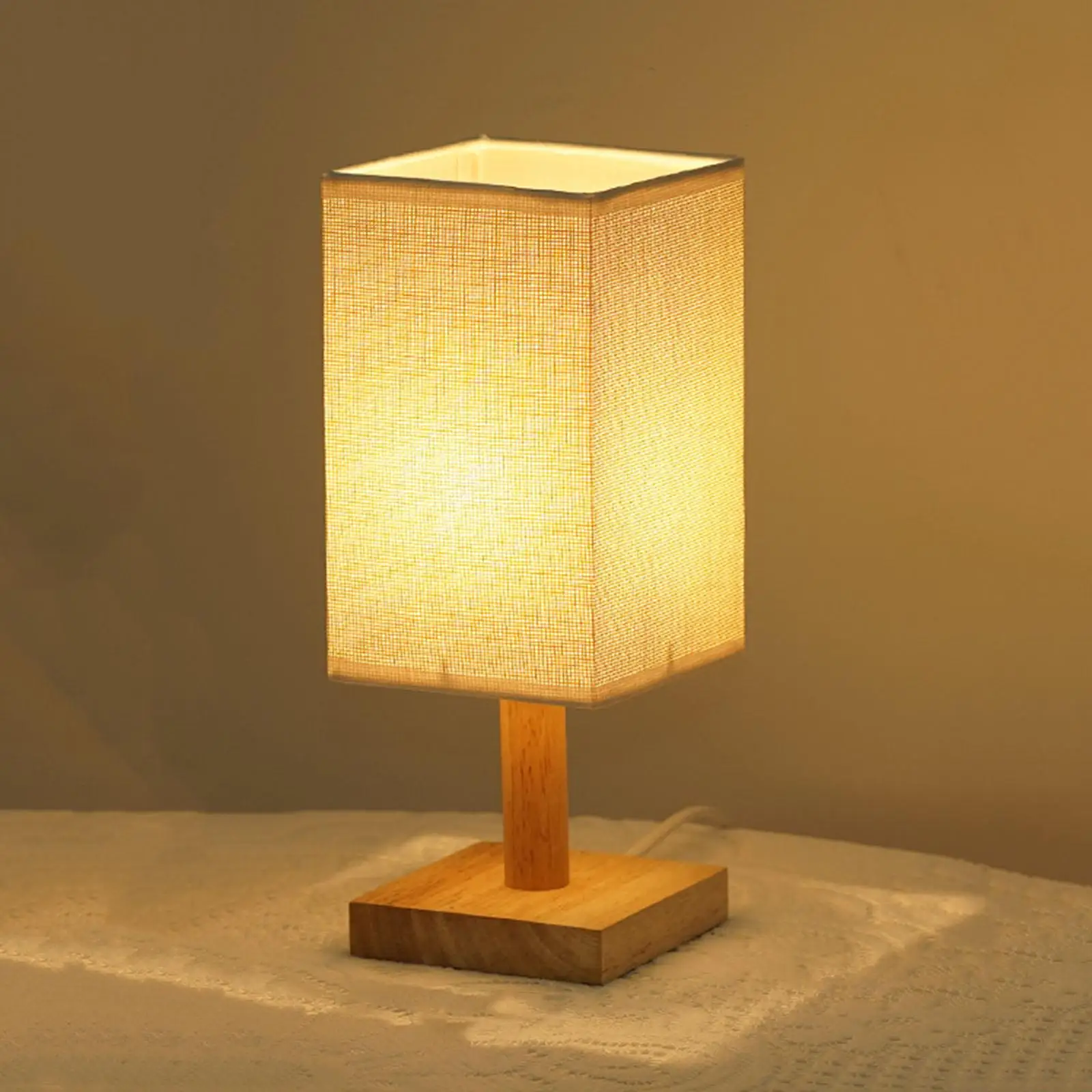 Bedside Table Lamp with Linen Fabric Shade Night Light Home Decor Warm White