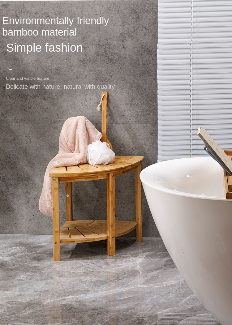 Description Picture 4 of itemBamboo And Wood Bathroom Corner Stool For Shower Triangle Multifunctional Storage Shelves Home Shower Cabin Chair