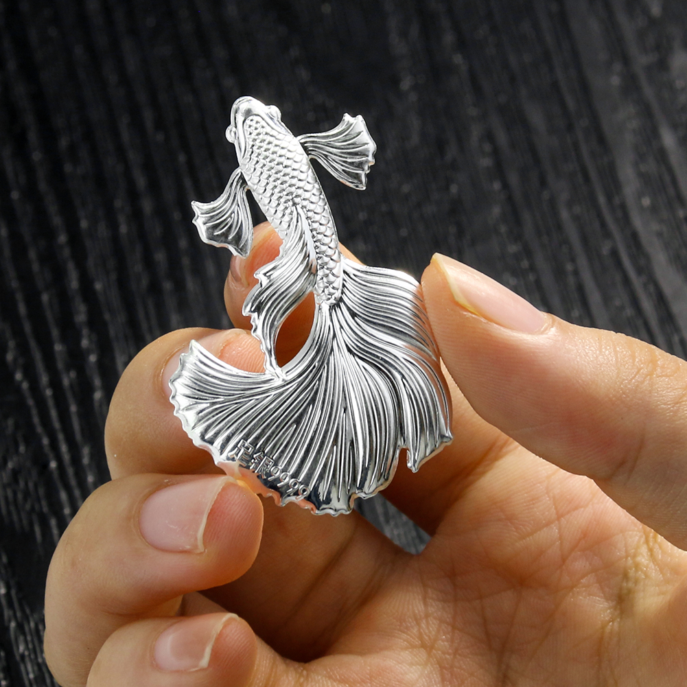 1PC 9999 Silber Pfau Fisch Tee und Wasser Artefakt Hause Büro Desktop Glück Dekoration Ornamente – Detail 1