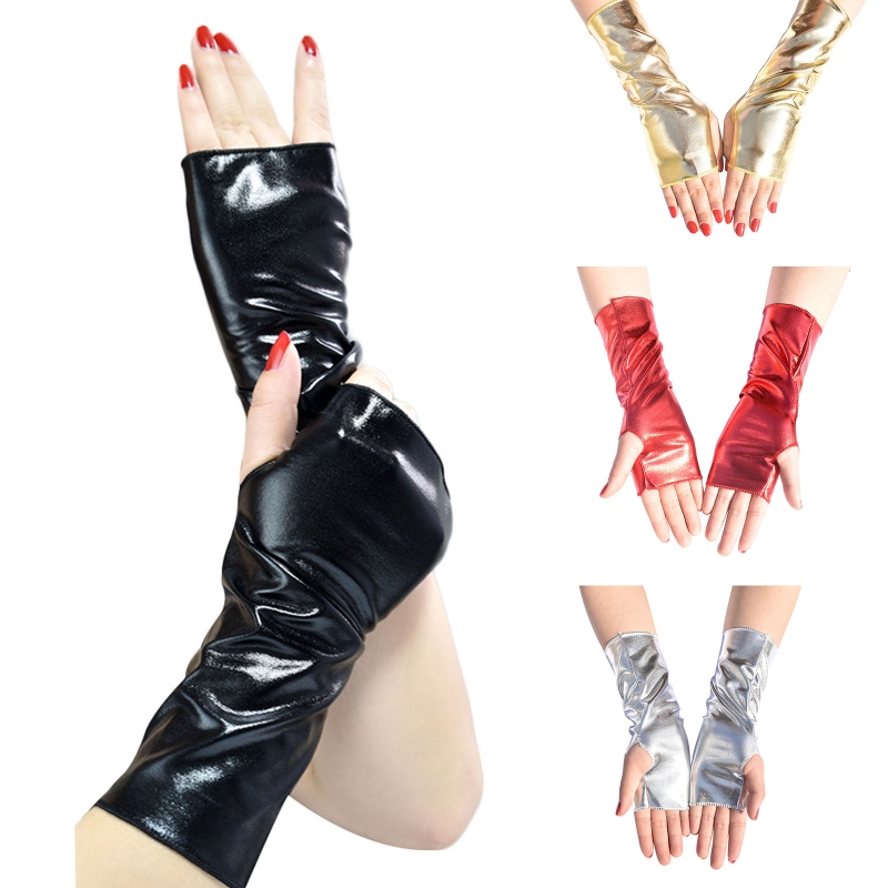 Gants Longs Noirs Métalliques Sans Doigts - Style Gothique Punk - Pour Déguisement Halloween, Cosplay, Soirée