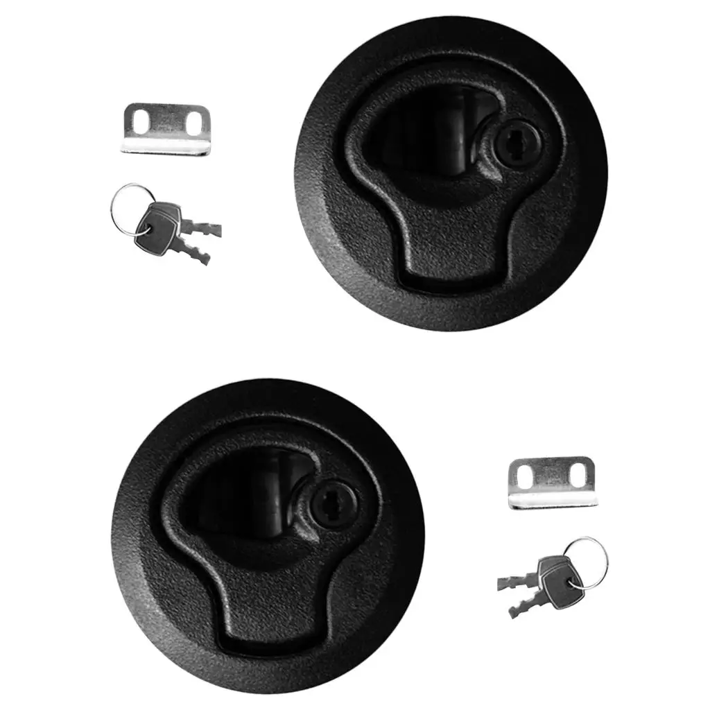 4 Pieces 50mm Cutout Strong Nylon Flush Pull  Latches with Lock Keys for Yacht Marine Boat Deck Hatch RV 1/4`` Door/ Panel