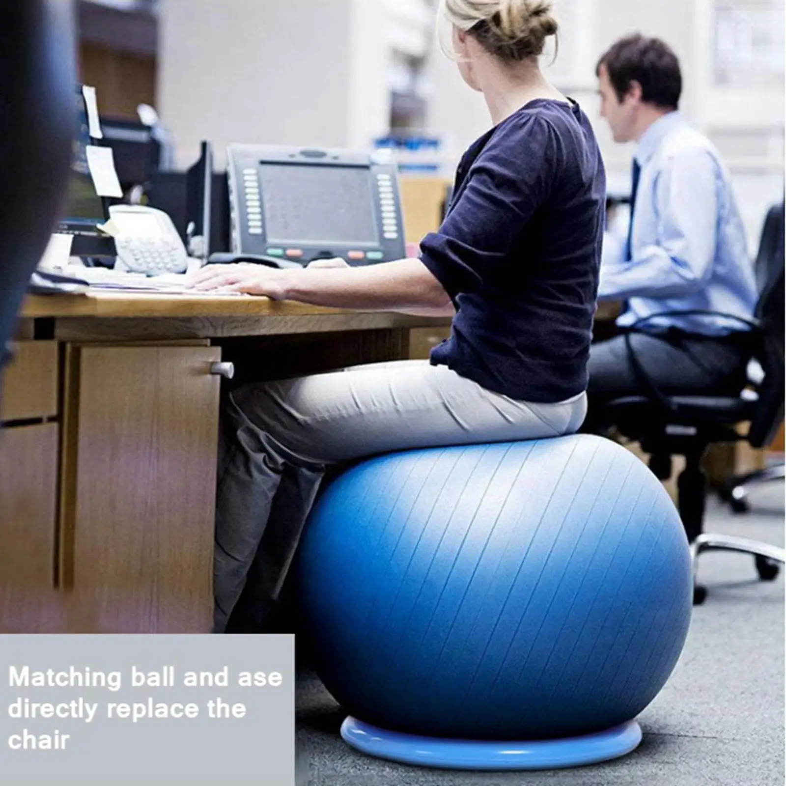 Exercise Ball Chair-Stability Yoga Balance Ball with  Base, Resistance Bands And