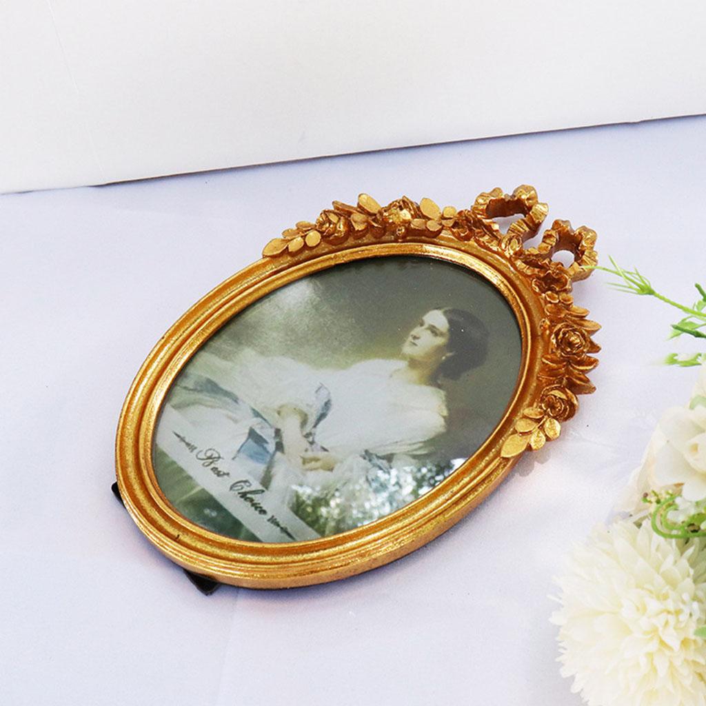 Creative Photo Frame Holder Freestanding Oval Resin Baroque Antique Style for Picture Wedding Bedroom Ornament Birthday Gift