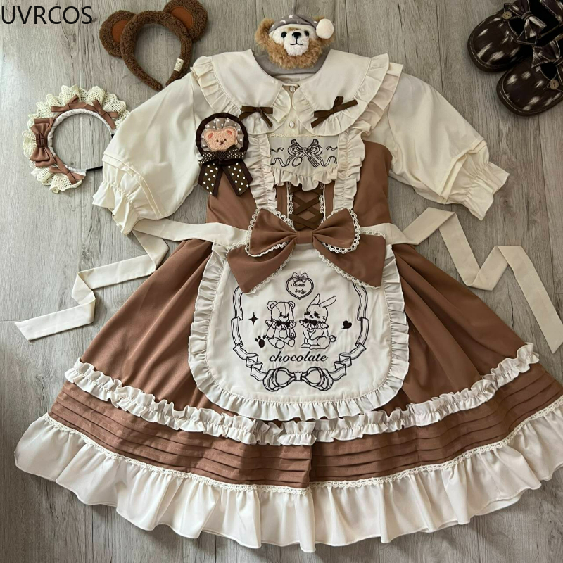 Kawaii Lolita JSK Dress Sweet Bow Bunny Embroidery Mini