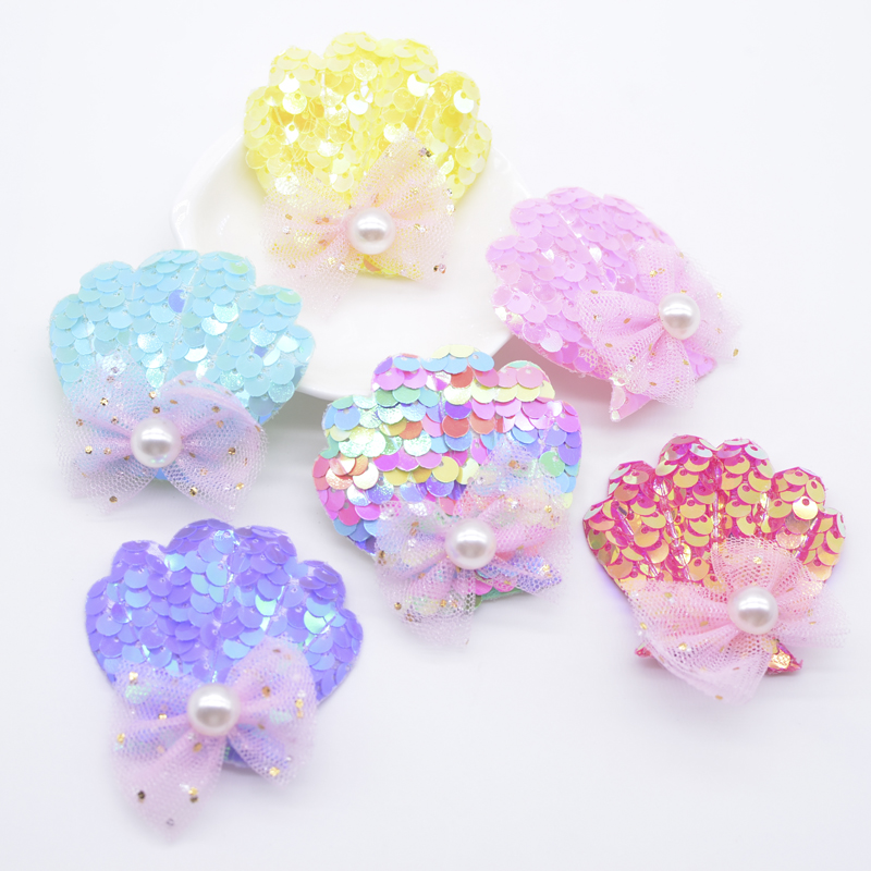 12Pcs Gepolsterte Mesh Perle Dekor Pailletten Shell Applique für Kleidung Schuhe Hut Nähen Patches DIY Headwear Haar Clips Zubehör – Detail 1
