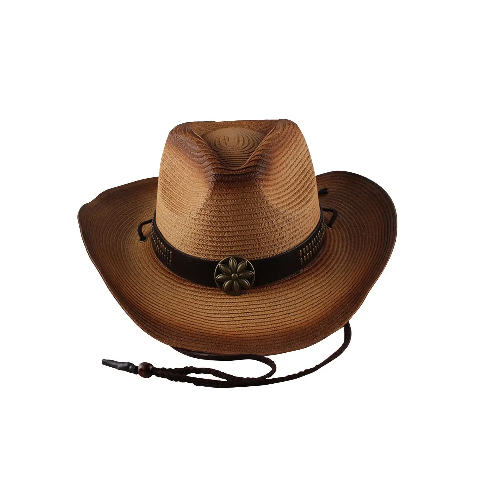 Women and Men Western Style Cow boy Hat Wide Brim Panama Cowgirl Hat with Lanyard with Buckle Sun Hat Fashionable for Travel