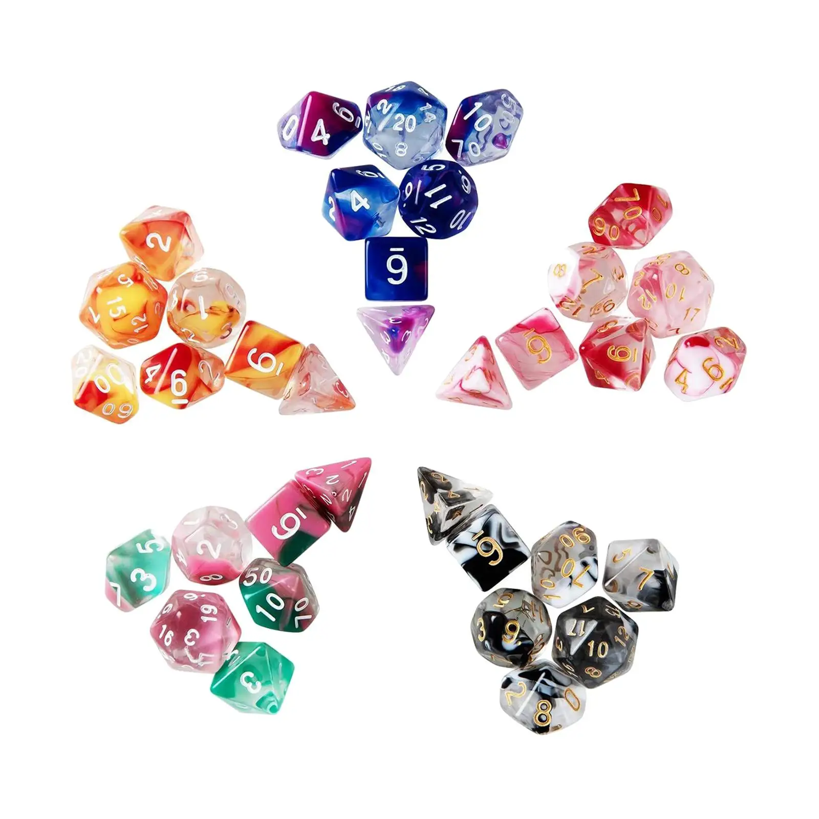 35 Pieces Acrylic Polyhedral Dices Set D4-D20 Party Toys for MTG Role Playing Table Games Classroom Accessories Math Teaching