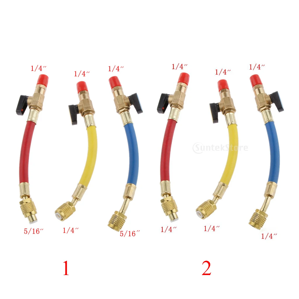 60` HVAC 1/4`SAE 800PSI Charging Hoses with Shut HVAC R410a R134+Adapters