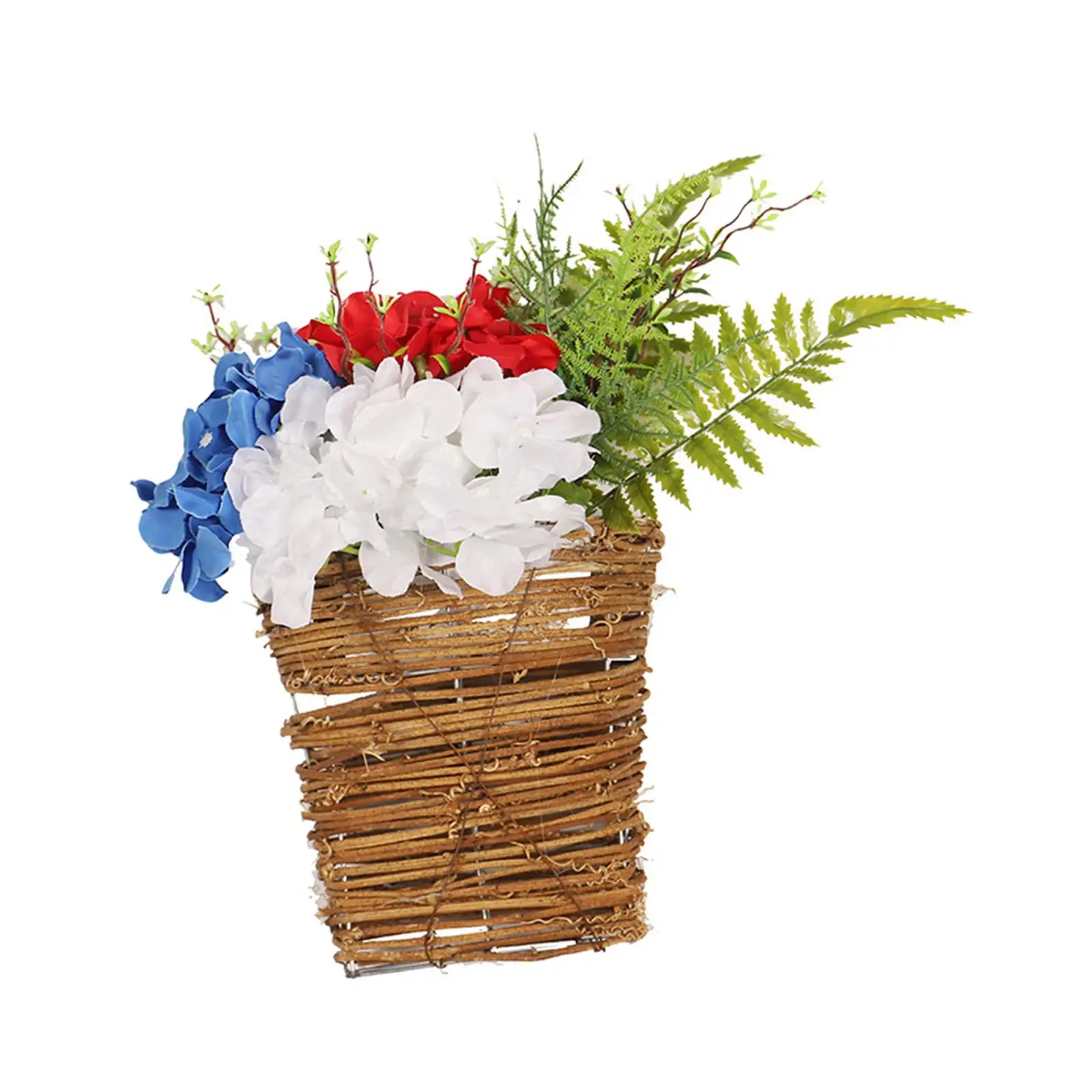 Independence Day Front Door Decor Flowers Basket Pastoral Artificial Flower Basket for Party Farmhouse Windows Anniversary Wall