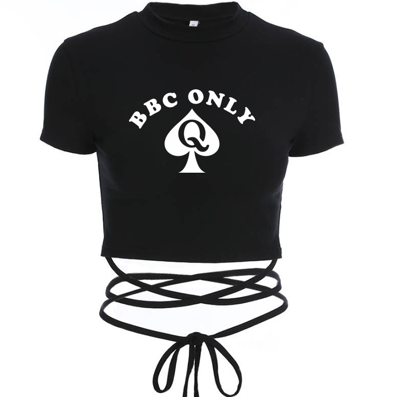 Königin der Spaten BBC NUR Sommer Frauen Schwarz Kurze T-Shirts Damen Sexy Crop Tops Kurzarm Bandage T Tops Weibliche Shirts – Detail 7