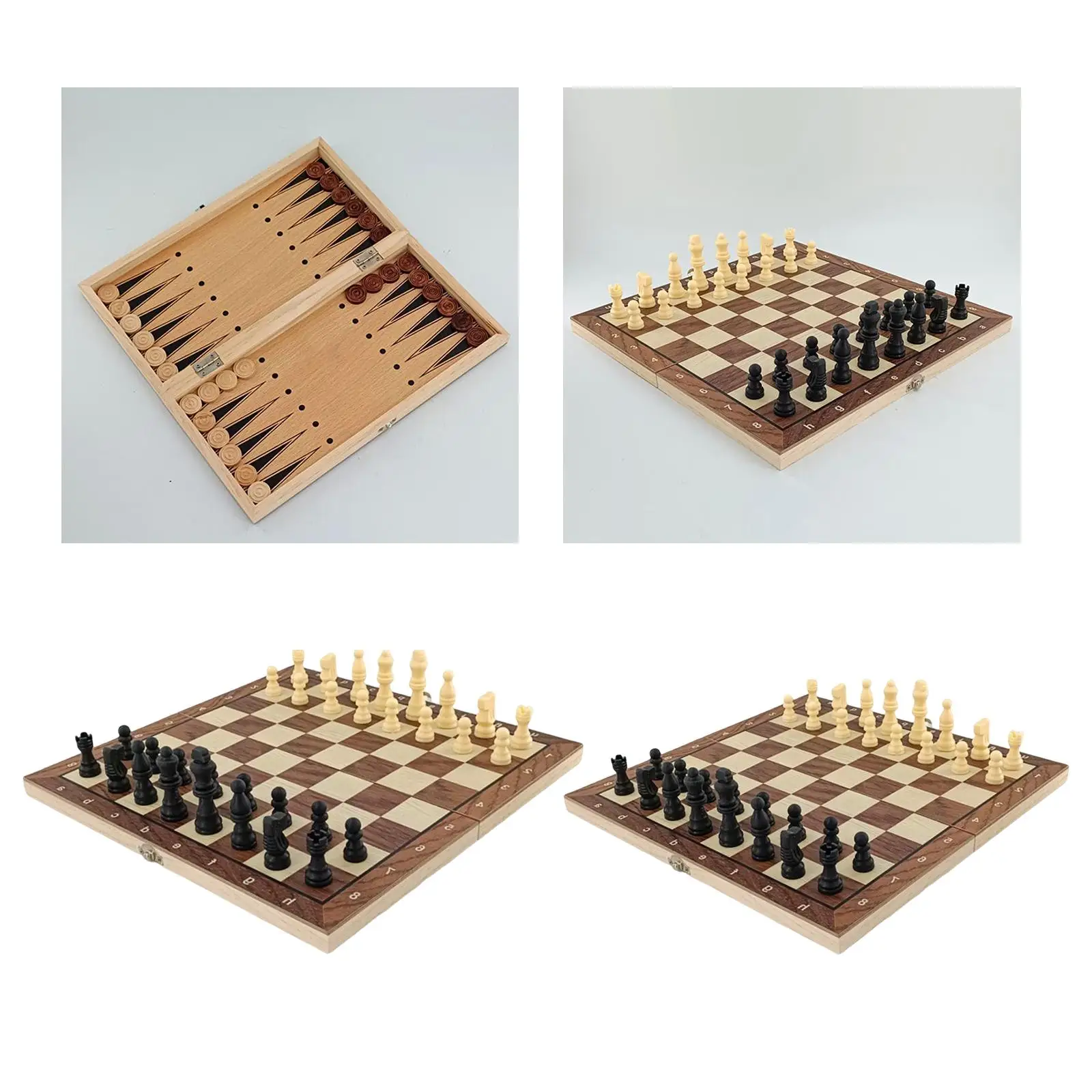 Travel Games Chess Set Folding Storage Wooden Chess Board Set Chess Checkers Backgammon set for Family Kids Christmas Gift