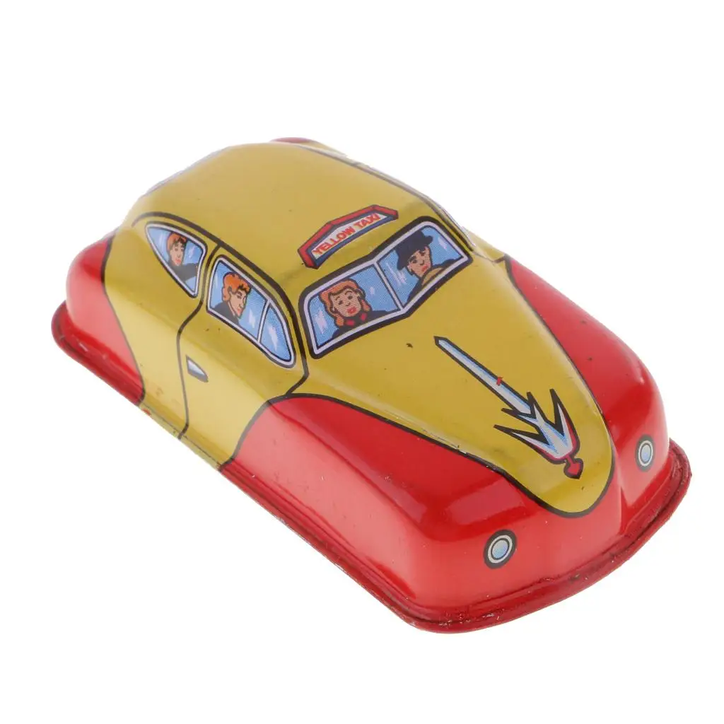 Vintage Style Taxi Car Model Wind-up Clockwork Toys Kids Collectible Gifts