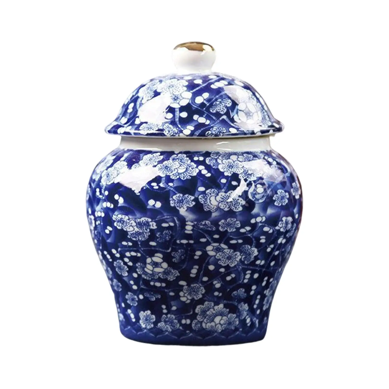 Ceramic Ginger Jar Storage Jar Decorative Flower Vase Glazed Hand Painted Airtight Lid Tea Canister Temple Jar Table Decoration