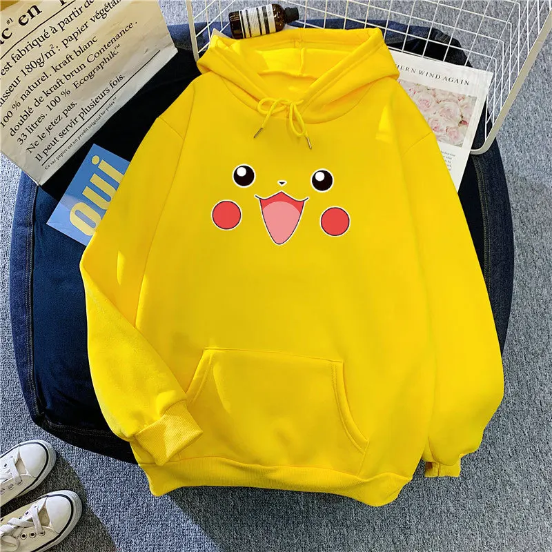 Pokemon Pikachu Hoodie Women Autumn Winter Sweatshirt Polyester Pullover Loose Breathable