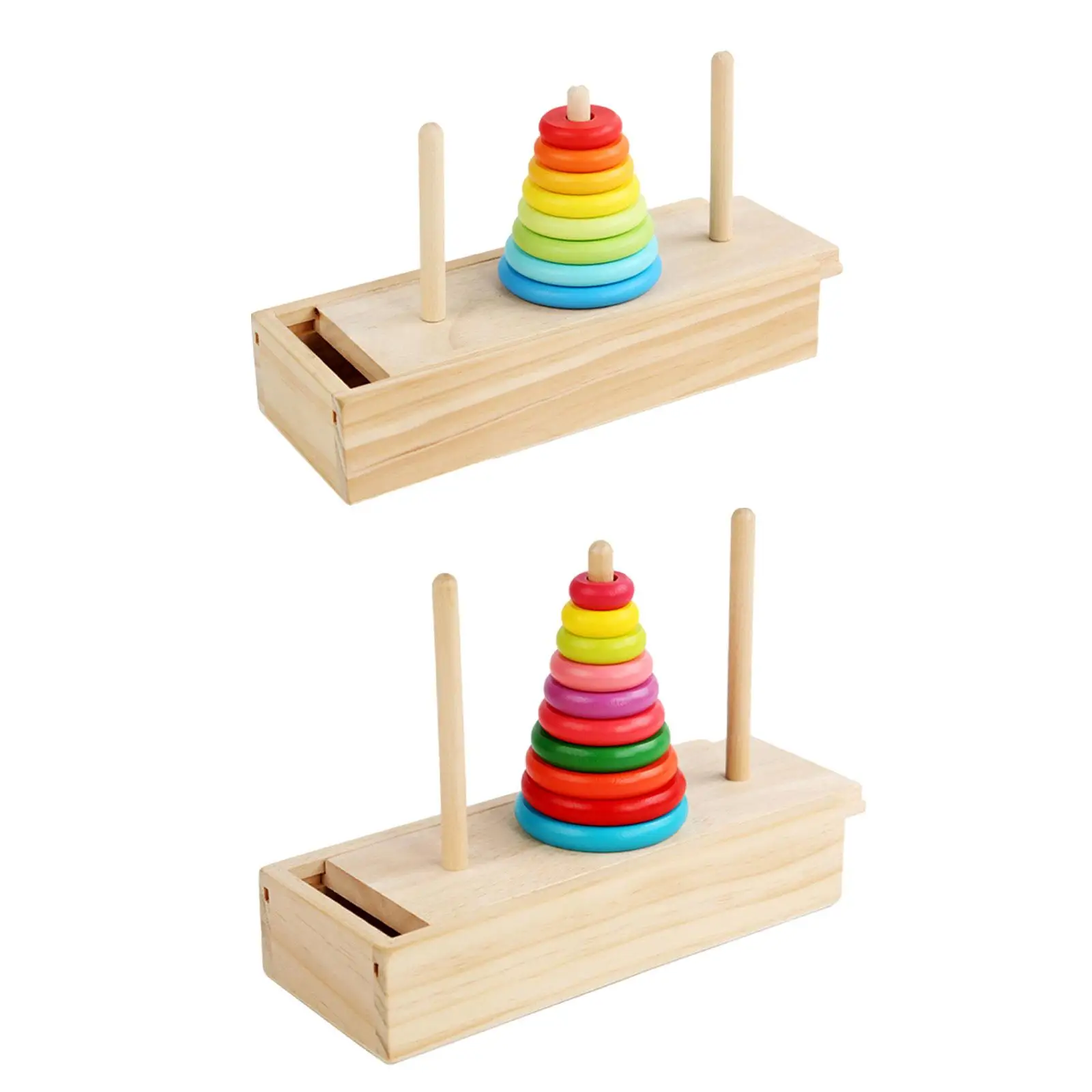 Wooden Stacking Tower Mathematical Game Color Cognition Puzzle Toy with Wooden Box Rainbow Color Stack Sorting Toy for Children