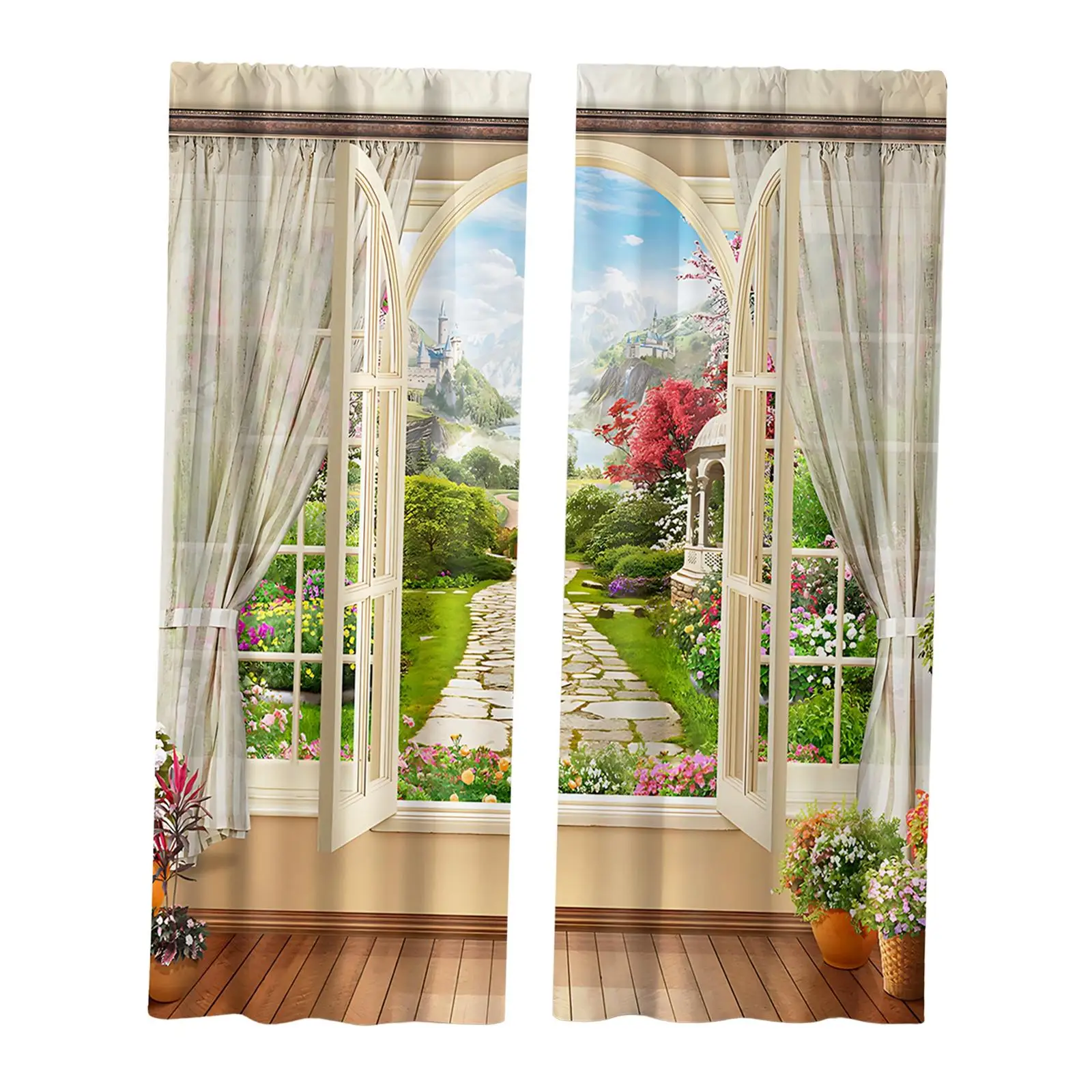 Rustic Window Curtains Decoration Garden Scenery Farmhouse Bedroom Drapes Curtain for Bedroom Living Room Kitchen Bathroom