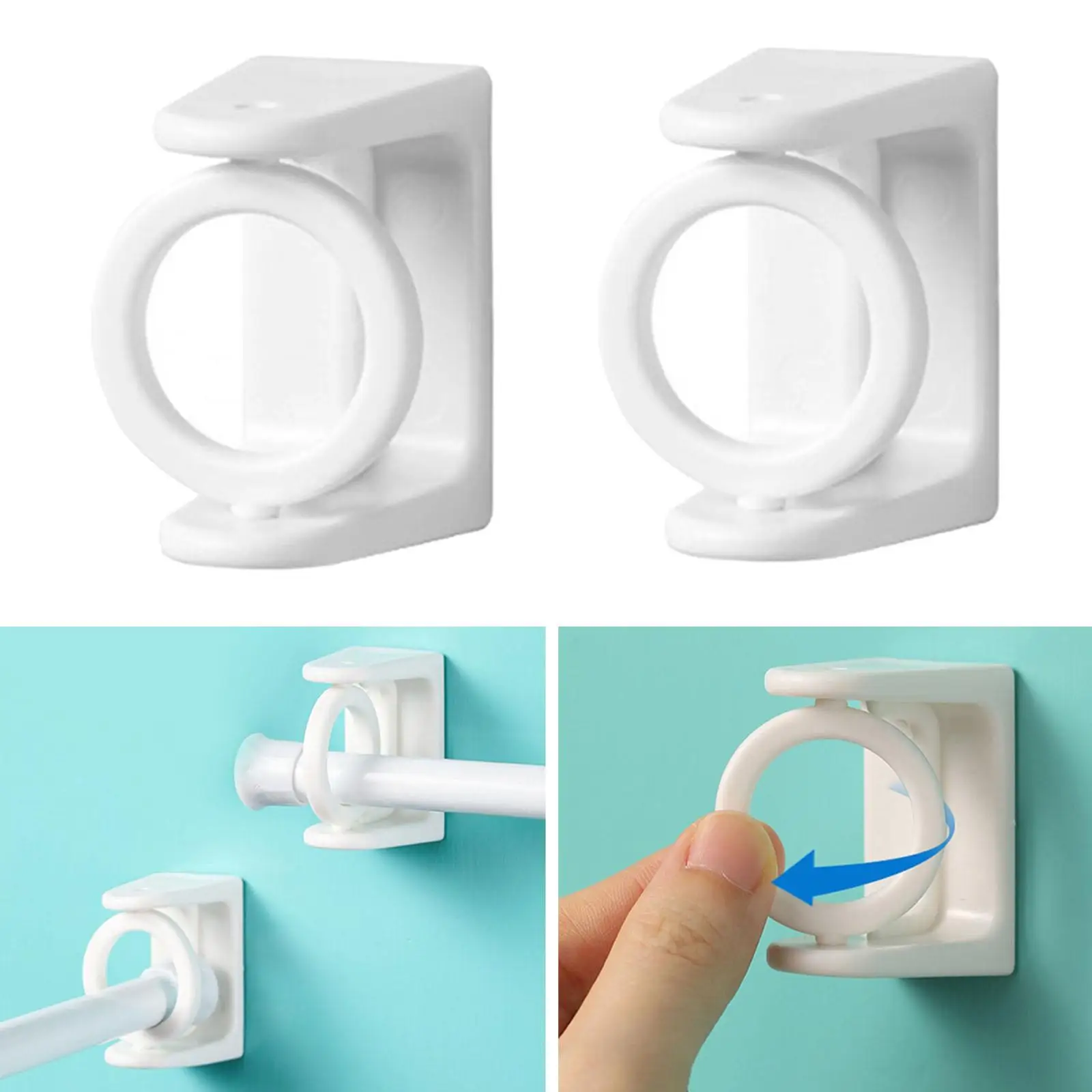 Plastic Curtain Rod Brackets Holder Hook Rotatable Nail Free for Living Room