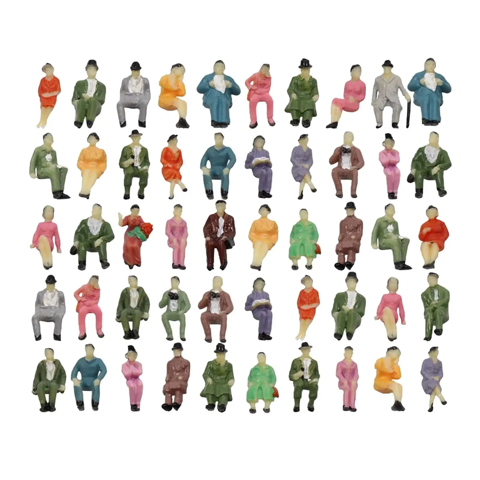 50pcs 1:87 Sitting Pose Model People HO Scale Hand Painted Model Train Passenger People Figures